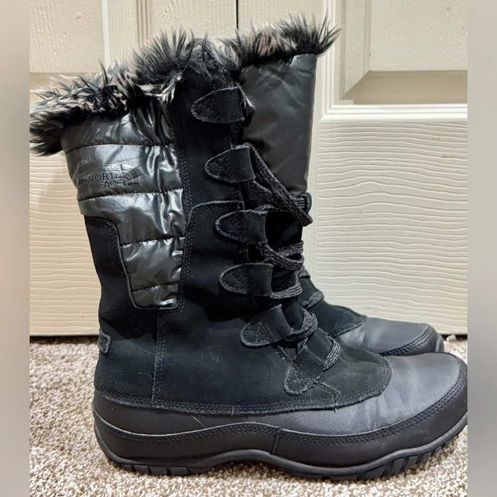 The North Face Boots Womens Size 8.5 Black Winter Snow Fur Waterproof 200g A0Z3